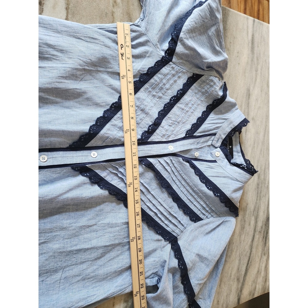 Tuckernuck Jolene Shirt Dress Blue Cotton Linen Lace Trim Pintuck Midi Dress XL - Picture 9 of 9